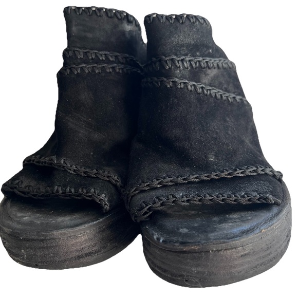 A.S. 98 Nelson Black Suede Leather Platform Wedge Sandals Shoes - 39 / 8.5 - Picture 4 of 6